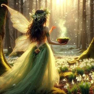 fairy with a light in the forest